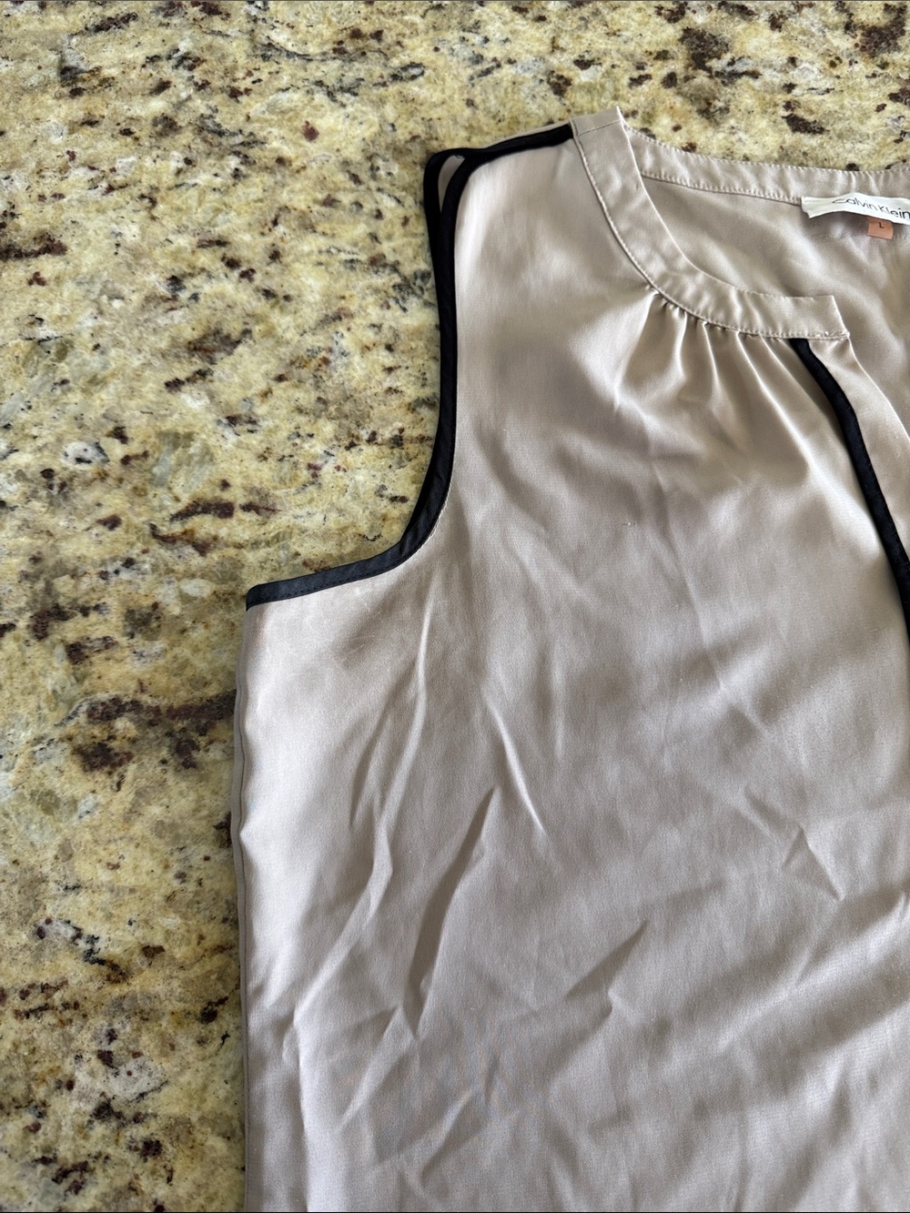 Calvin Klein Beige Sleeveless Blouse with Black Trim - Picture 4 of 8